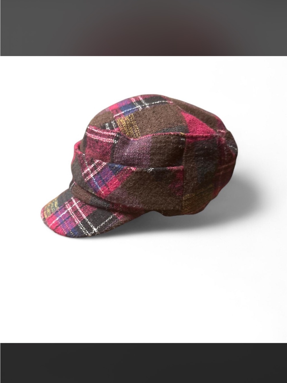 Plaid Brown and Pink Newsboy Cap